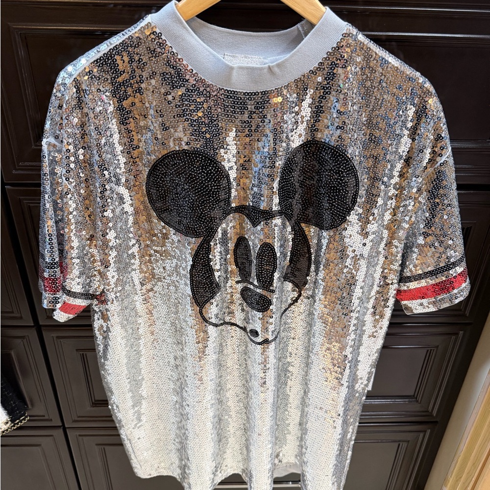 Forever 21 Silver Sequin Mickey Mouse Tee